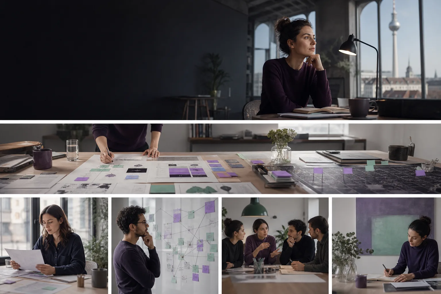 Wide workspace arranged for comparing notes and evidence